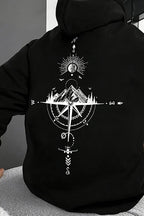 Compass Graphic Kangaroo Pocket Pullover Hoodie