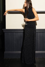 Metallic Ribbon Panel Party Dress
