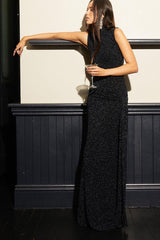 Metallic Ribbon Panel Party Dress