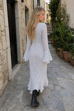 Polka Dot V-Neck High Split Bodycon Maxi Dress