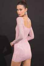 Long Sleeve Solid Sequin Slim Bodycon Mini Sequin Dress