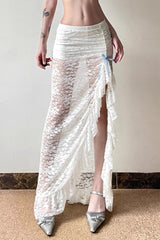 Sheer Lace Mermaid Slit Maxi Skirt