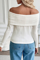 Textured Off Shoulder Slim Fit Sweater