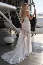 High-End Lace Sheer Paneled Corset Strapless Party Dress