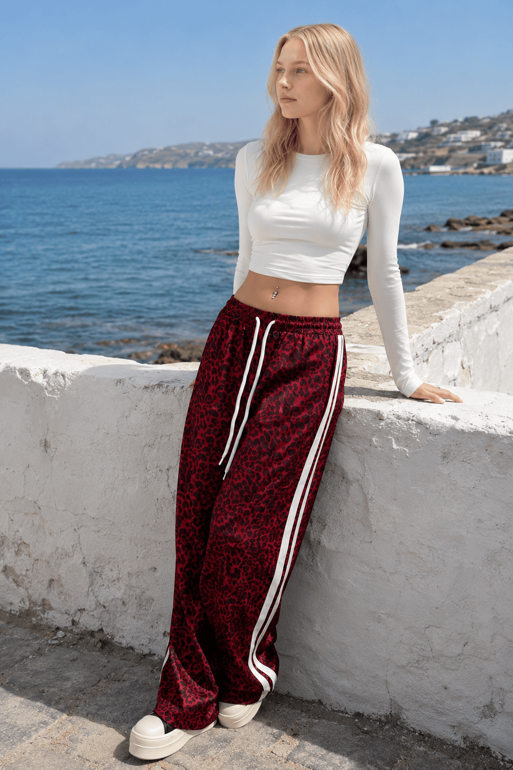 Leopard Print Spliced Casual Pants Main image