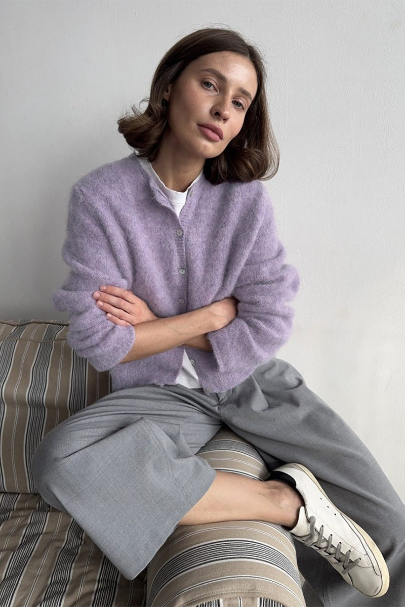 Fuzzy Round Neck Cardigan Knit Top Secondary image