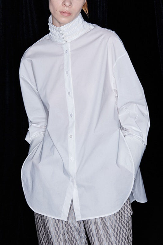 Cotton Mandarin Collar Long Sleeve Top Main image
