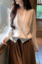 Layered Collar Open Front Knit Top