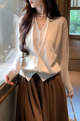 Layered Collar Open Front Knit Top