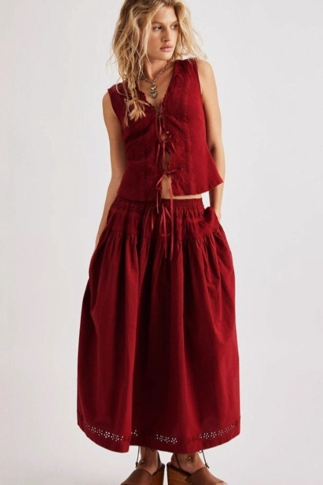 Cutout Lace Patchwork Boho Skirt Set