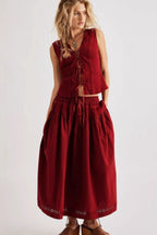 Cutout Lace Patchwork Boho Skirt Set