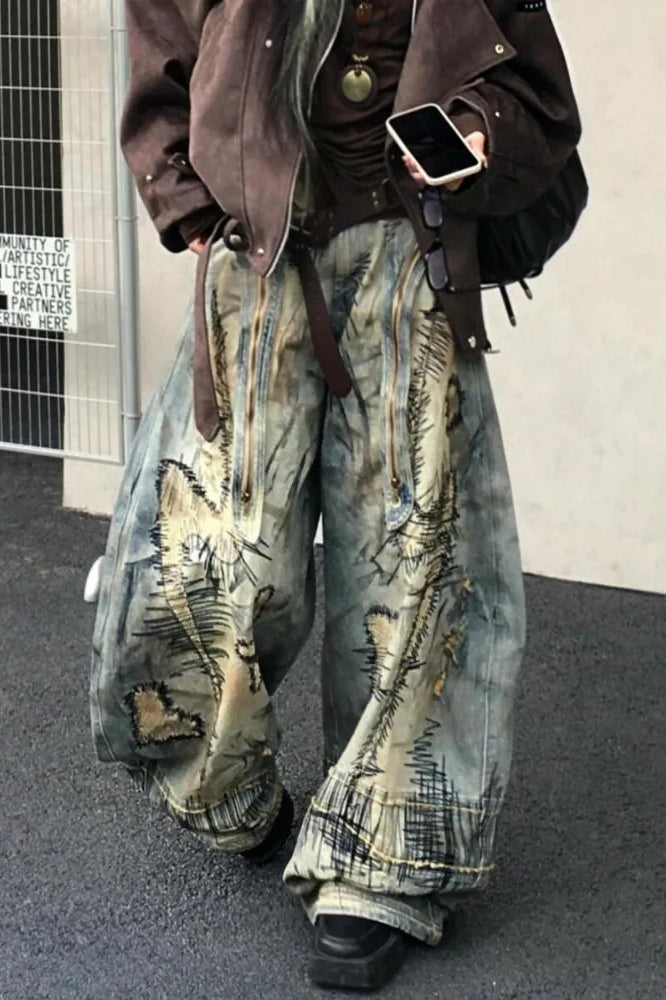 Retro Denim Wide Leg Mop Pants Main image