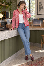 Stripe Roll Neck Button Casual Cardigan