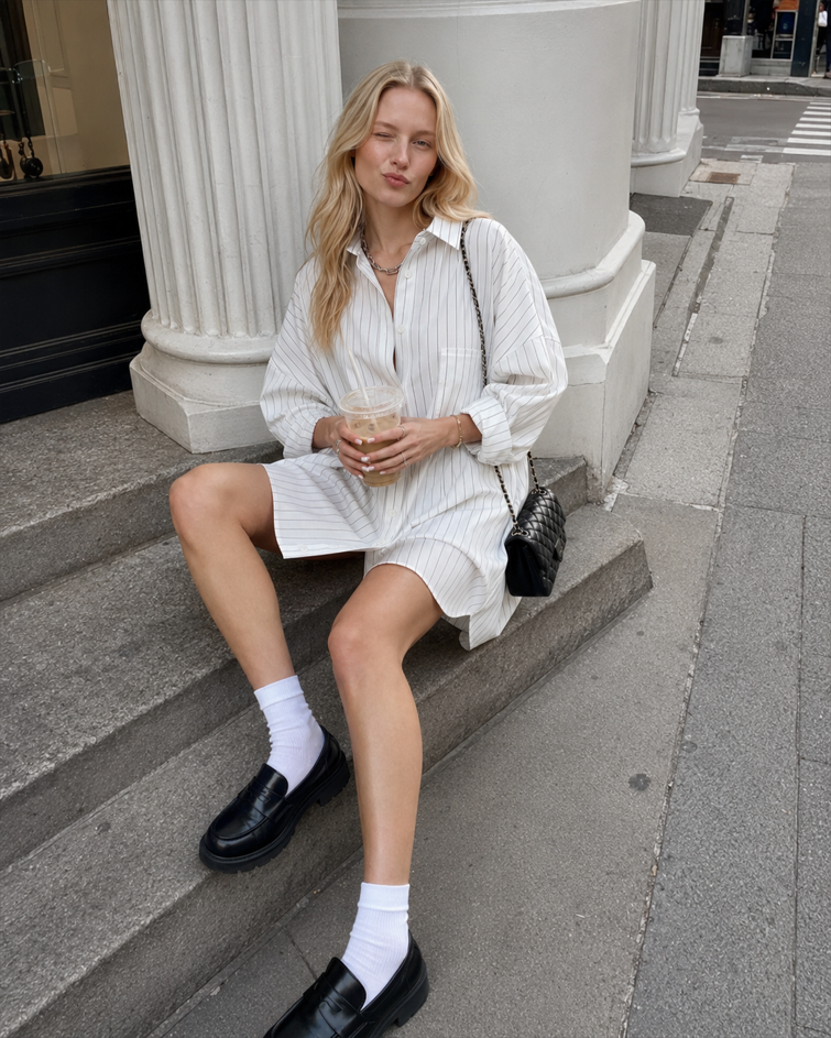 Oversized Striped Large Pockets Shirt Main image