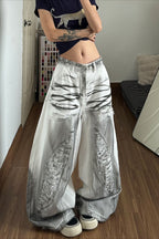 Metallic Torn Effect Wide Leg Jeans