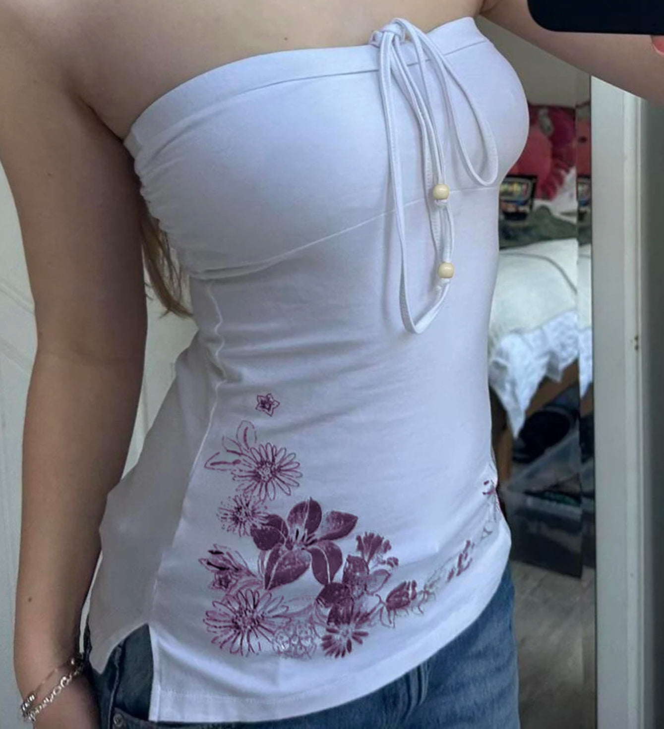 Bow Solid Camisole Floral Print Strapless Secondary image