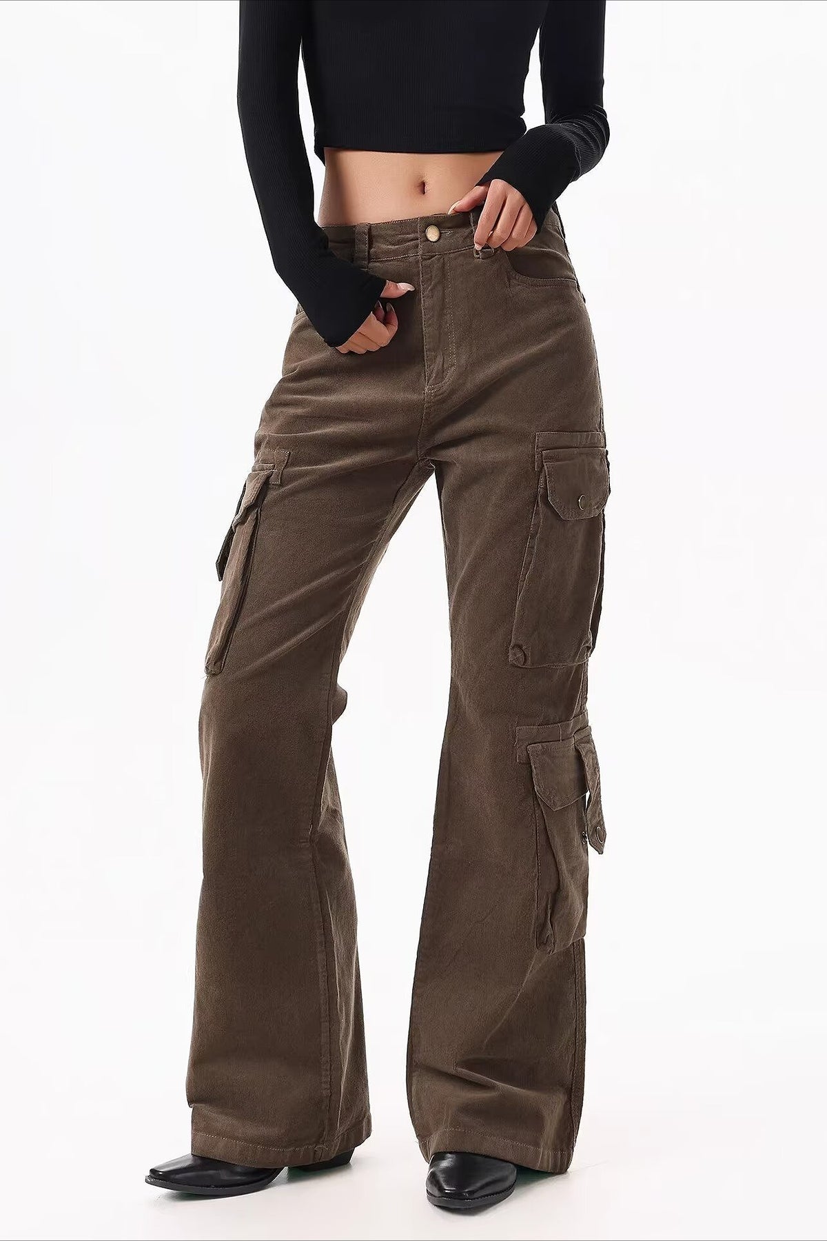Multi Pocket Stacked Utility Flare Jeans
