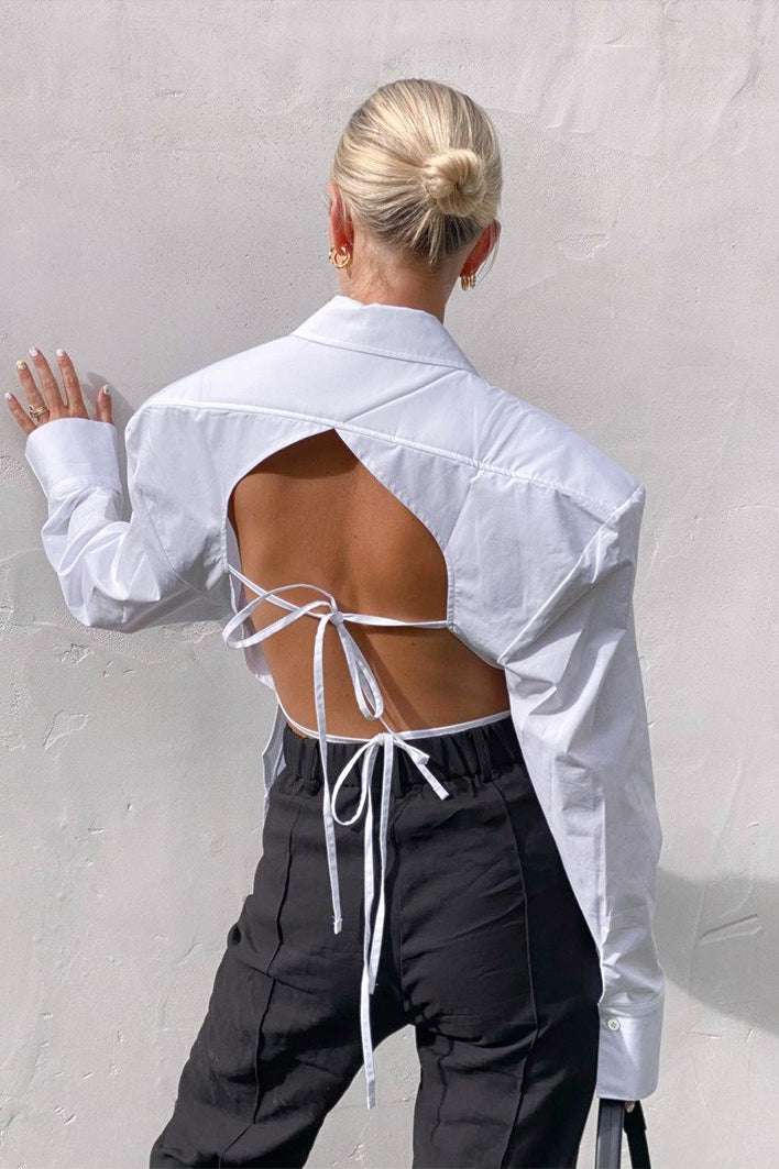 Vintage Tie Waist Cutout Open Back Elegant Blouse Secondary image