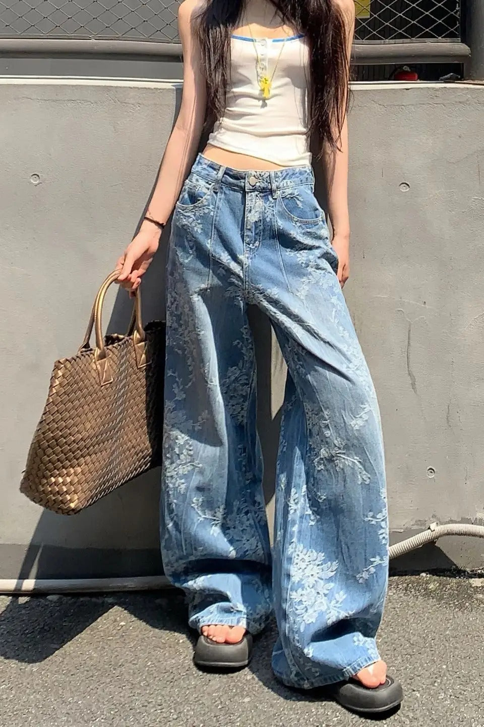 High Waisted Jacquard Baggy Jeans Main image