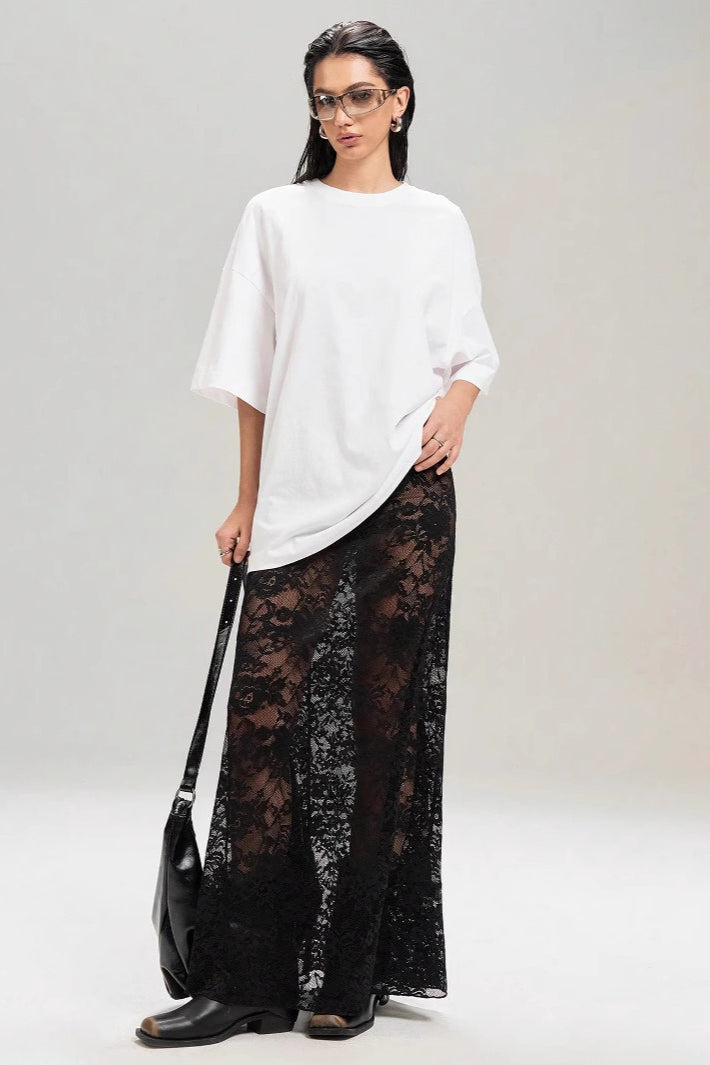 Solid Color Lace Bodycon High Waist Skirt Main image