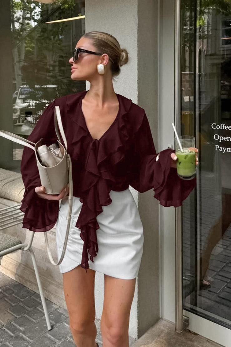 French V Neck Ruffle Blouse Main image