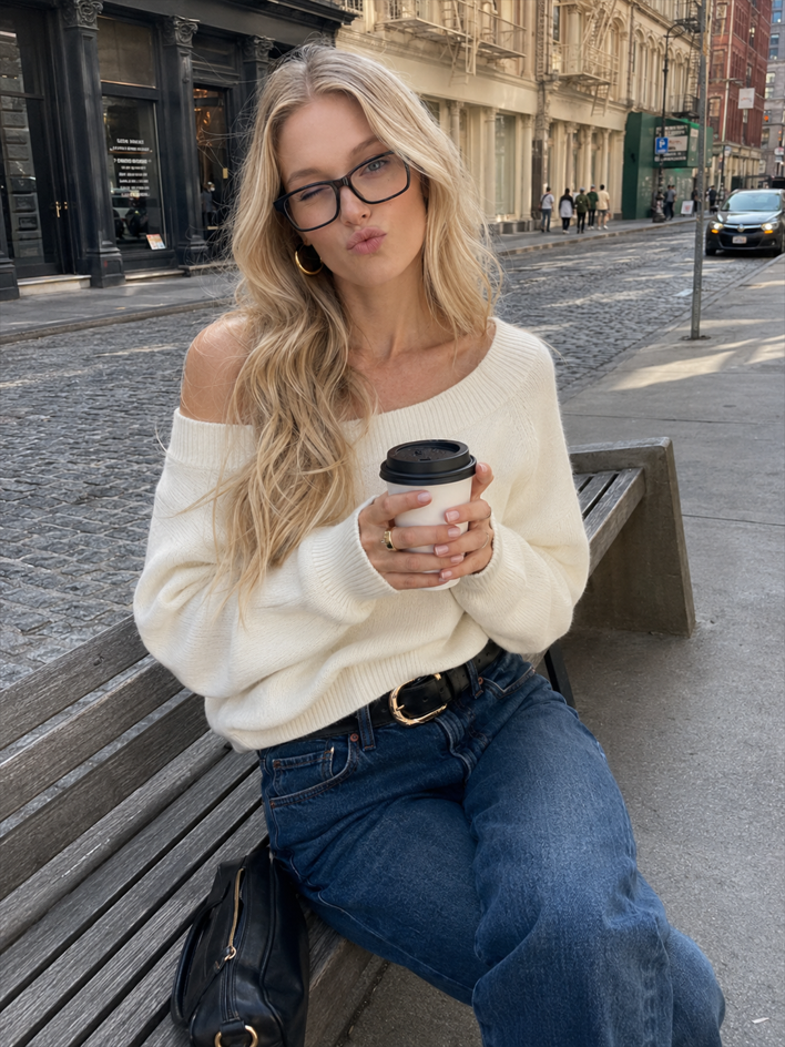 Off Shoulder Fitted Knit Sweater Secondary image