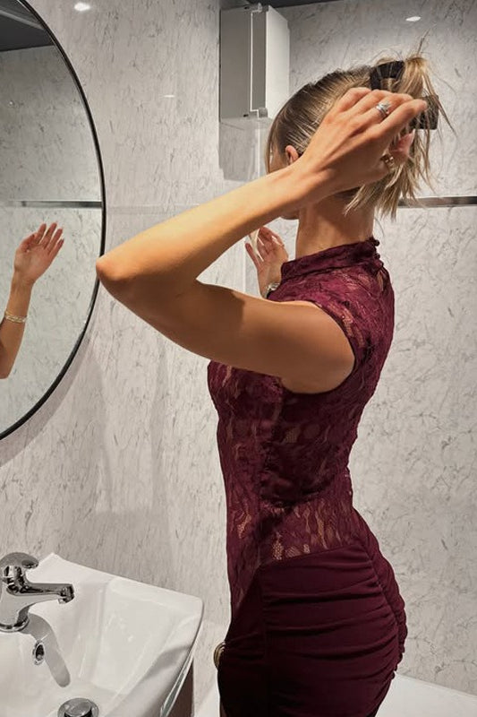 Lace Trim Cutout Sleeveless Fit Mini Lace Dress Secondary image