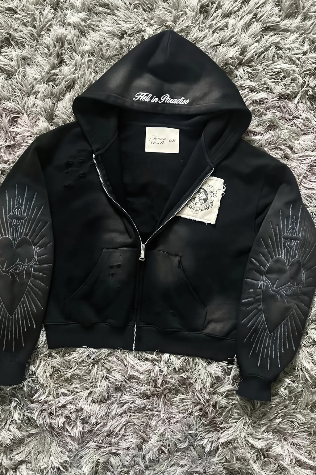 Distressed Wing Graphic Zip Front Hoodie
