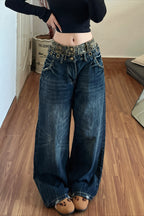 Leopard Double Waist Wide Leg Streetwear Jeans