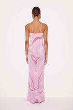 Printed Satin Cami Slit Silk Dress
