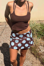 Polka Dot Asymmetric Hem Denim Mini Skirt