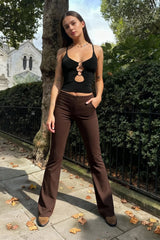 Buckle Strap Black Trendy Bodycon Crop Top