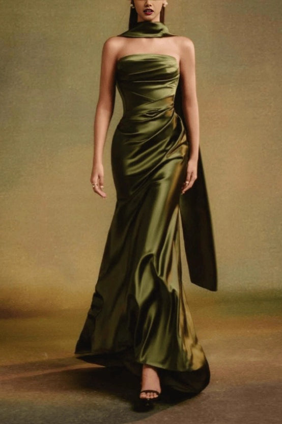 One Shoulder Ruffle Tie Maxi Prom Dress Main image