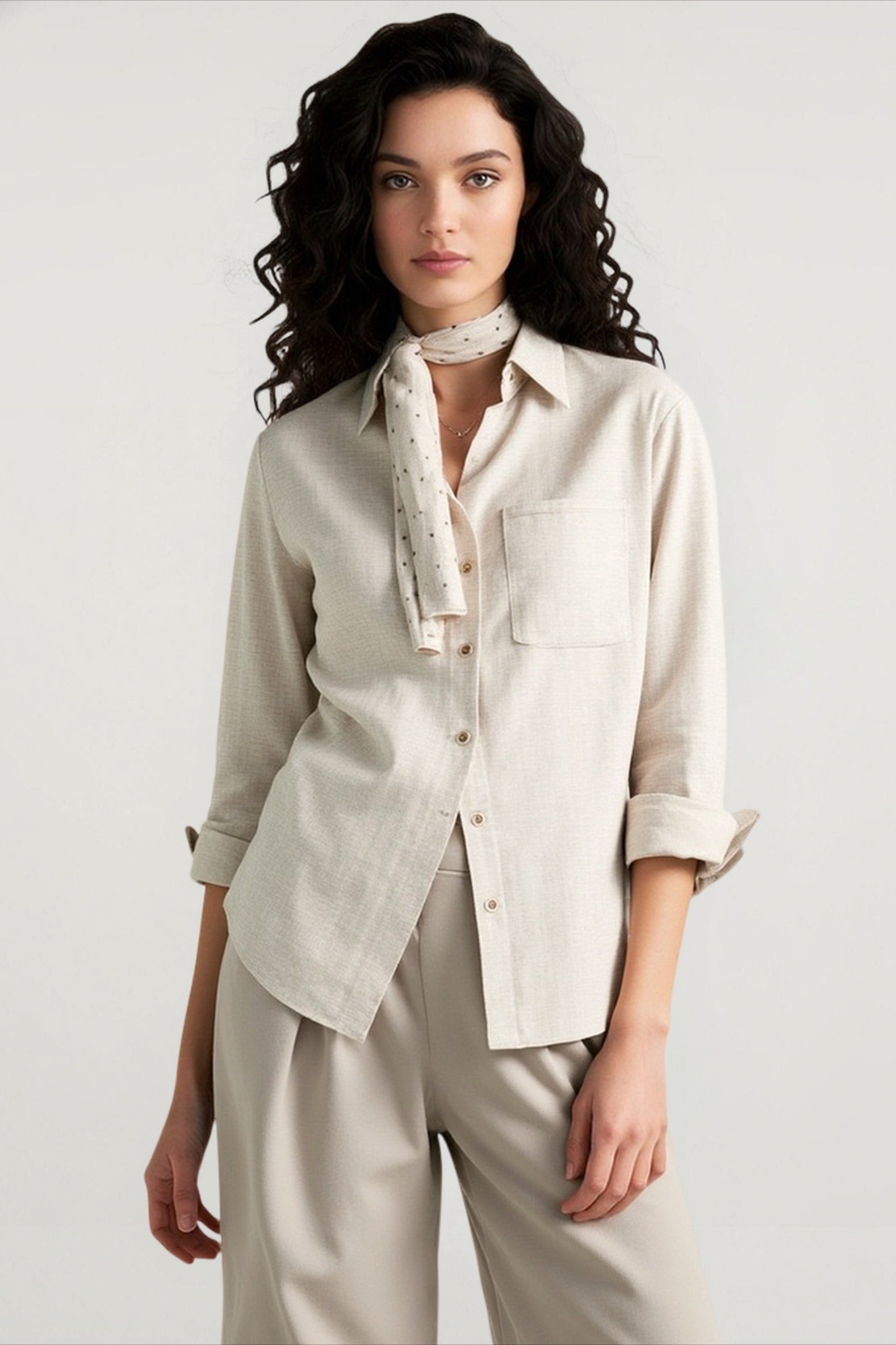 Linen Blend Long Sleeve Blouse Main image