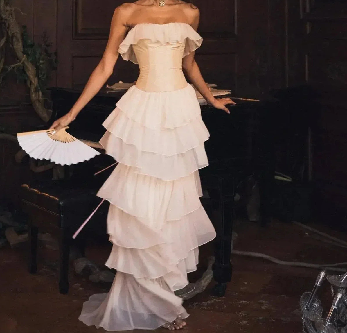Ruffle White Chiffon Prom Dress Main image