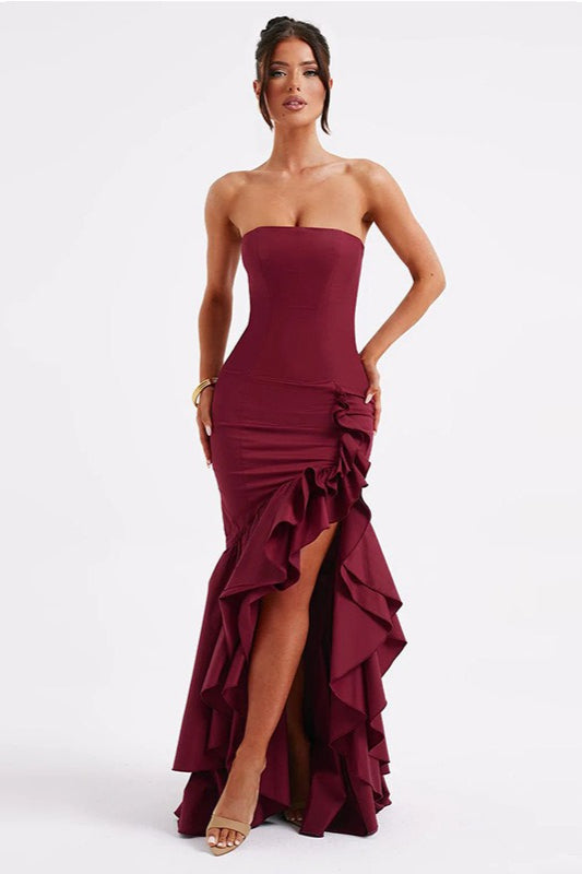 Elegant Strapless Slit Backless Bodycon Cocktail Dress Main image