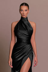 Elegant Stand Collar Halter Sleeveless Slit Formal Dress