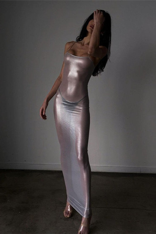 Sheer Metallic Slip Dress Secondary image