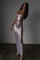 Sheer Metallic Slip Dress
