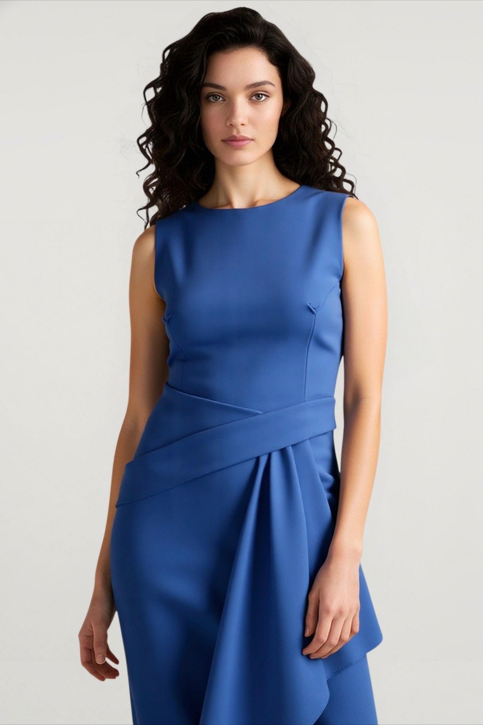 Solid Waisted Sleeveless Asymmetrical Long Work Dress Secondary image