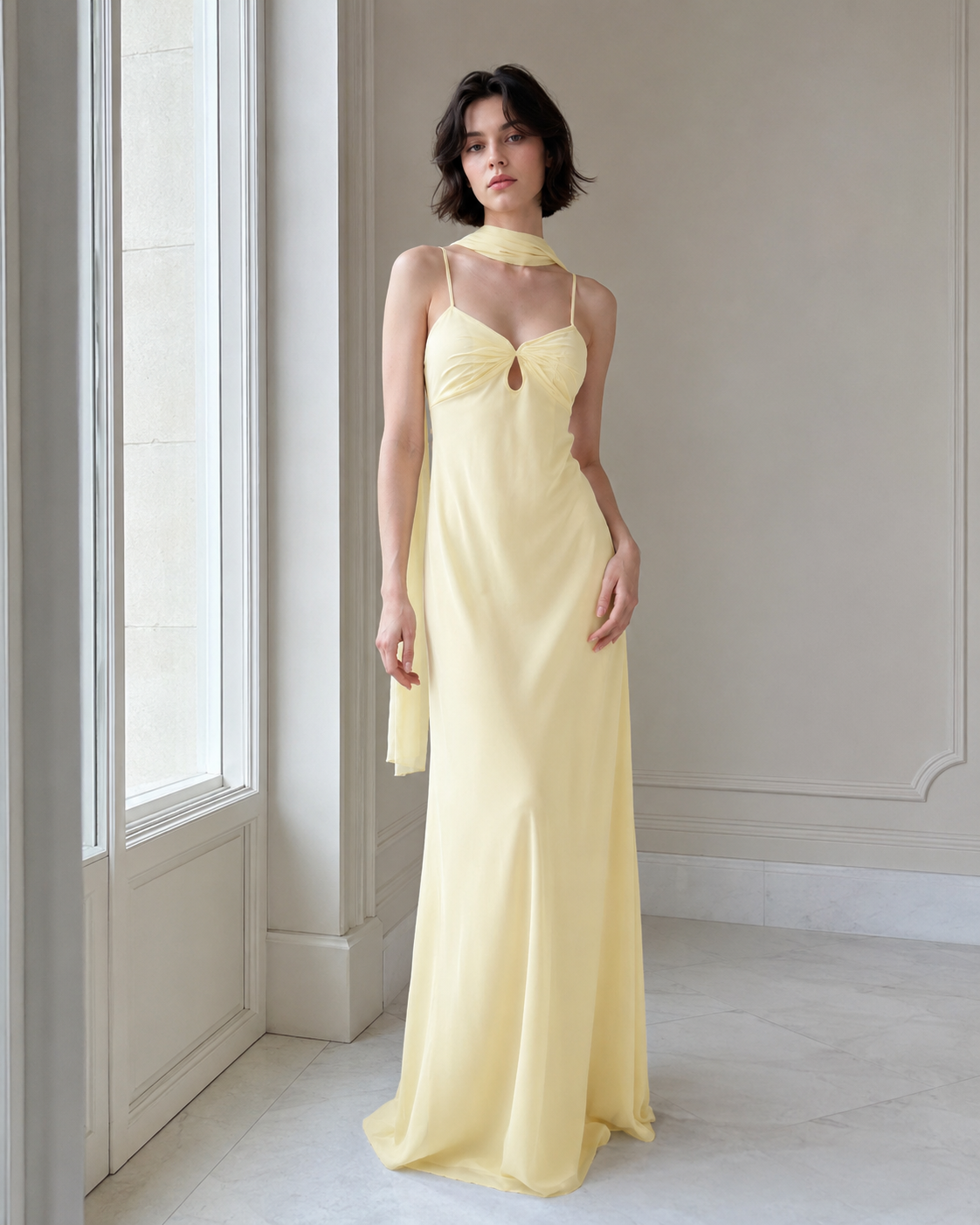 V Neck Tie Back Satin Maxi Dress Main image
