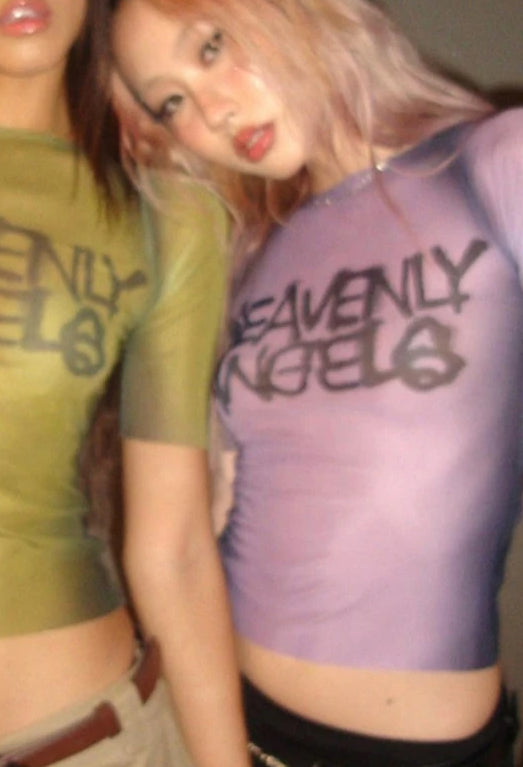 Letter Print See Through Graphic Mesh Sheer Top Secondary image