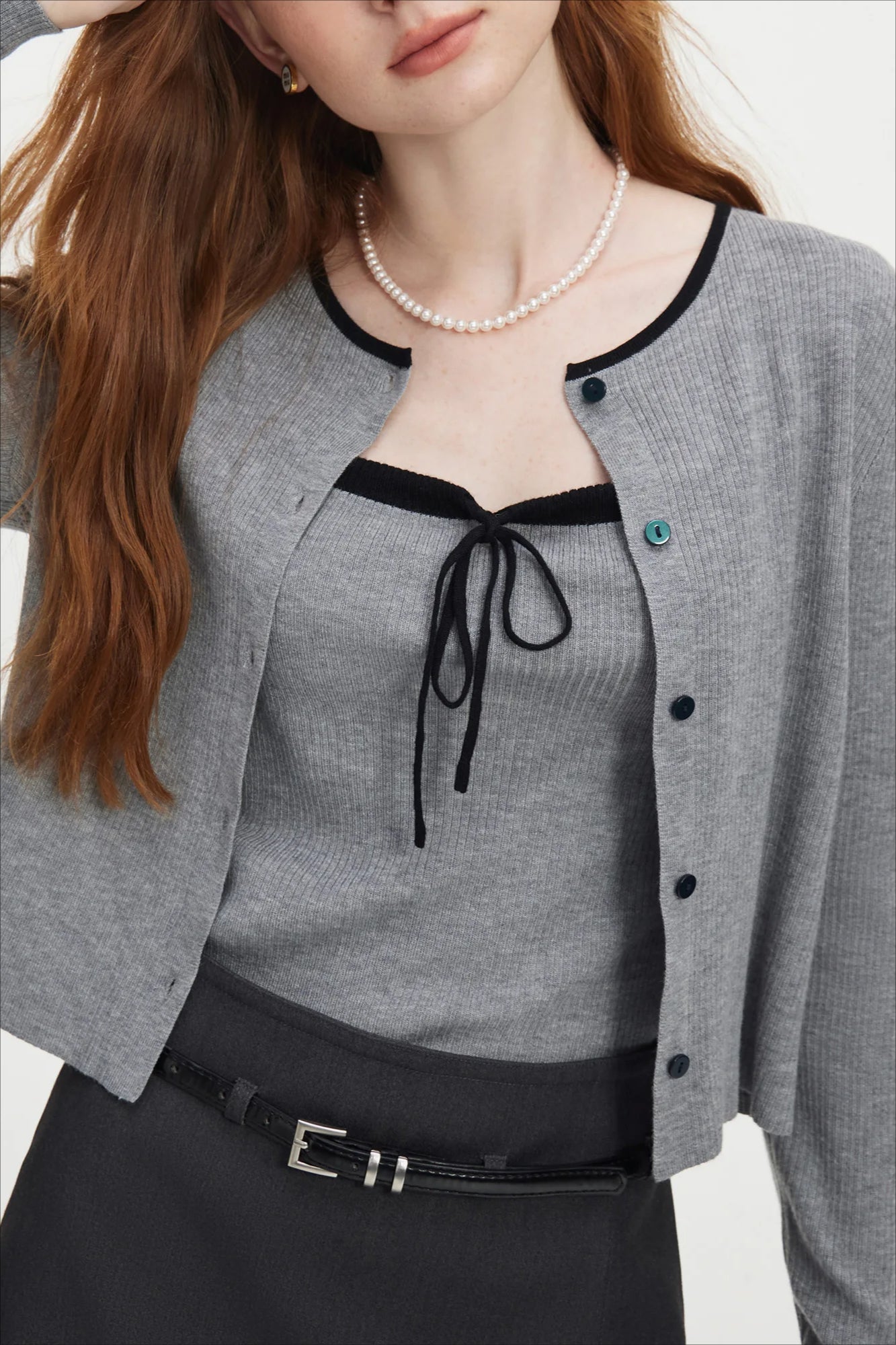Knit Bow Cami Twinset Cardigan Main image