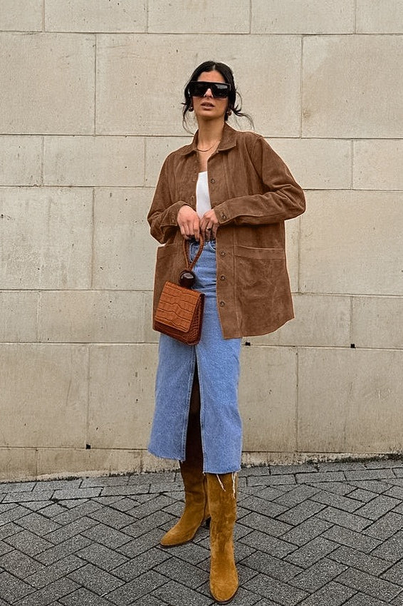 Russet Suede Notch Collar Coat Main image