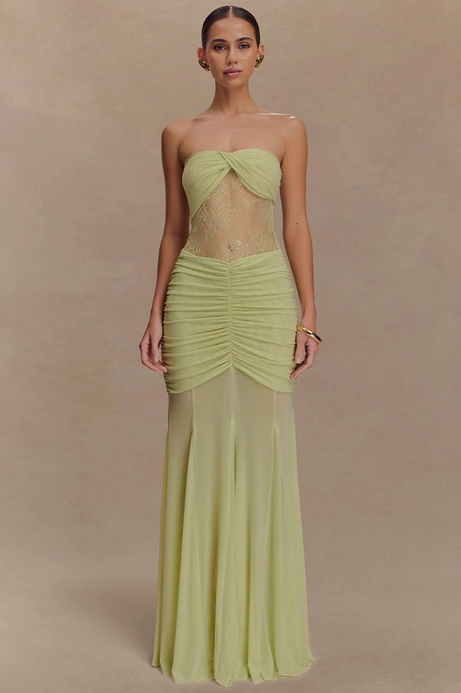 Lace Strapless Ruching Hollow Slim Long Lace Dress Main image