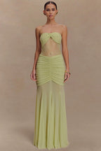 Lace Strapless Ruching Hollow Slim Long Lace Dress