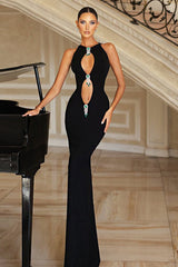 Elegant Sexy Slim Hollow Metal Charm Formal Dress