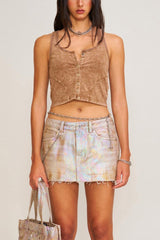 Preppy Style Stretch Denim Skirt