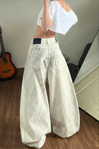 Letter Print Loose Wide Leg Streetwear Jeans