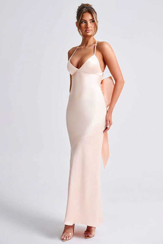 Satin Maxi Dress with Bow Detail Silk Dress Main image